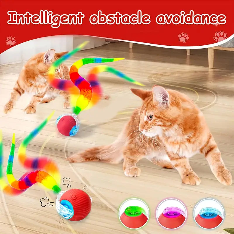 Bite-Resistant Silicon Rolling Cat Ball Toy with LED Lights - USB Rechargeable