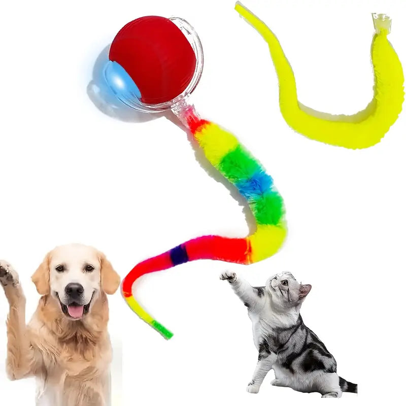 Bite-Resistant Silicon Rolling Cat Ball Toy with LED Lights - USB Rechargeable