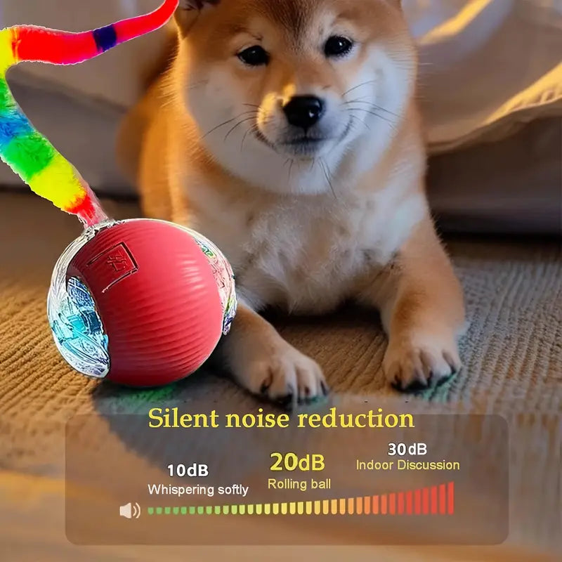 Bite-Resistant Silicon Rolling Cat Ball Toy with LED Lights - USB Rechargeable