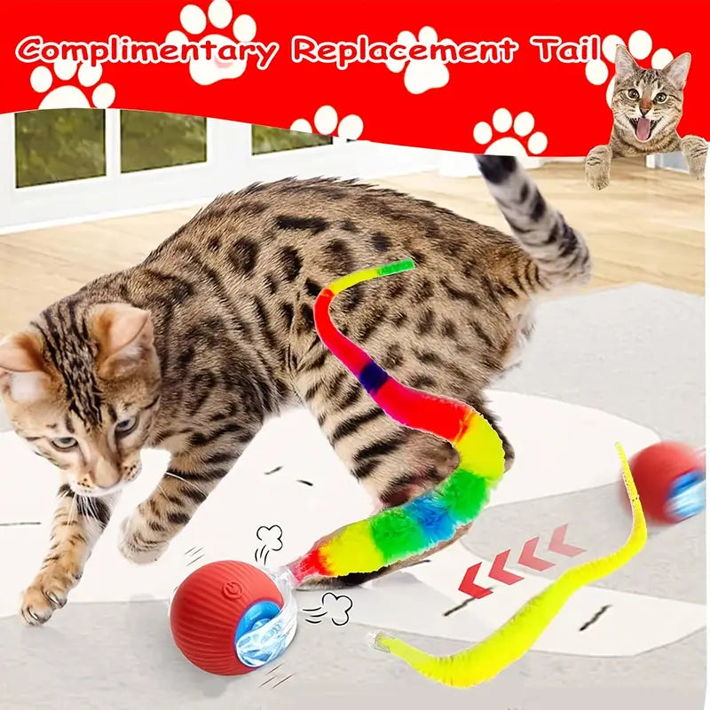 Bite-Resistant Silicon Rolling Cat Ball Toy with LED Lights - USB Rechargeable